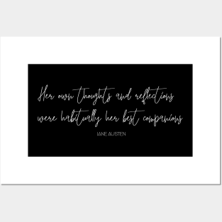 Jane Austen Thoughts and Reflections Calligraphy Quote (White) Posters and Art